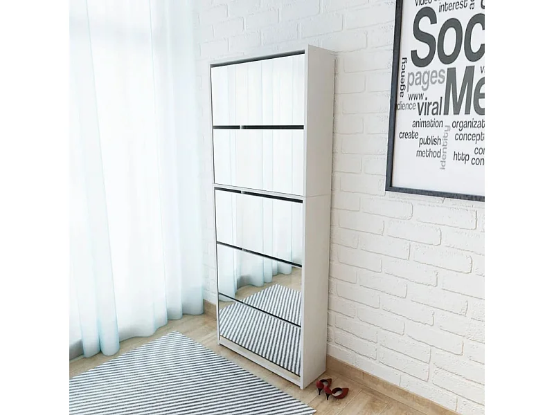 Mueble zapatero 5 cajones con espejo blanco 63x17x169,5 cm ES893198