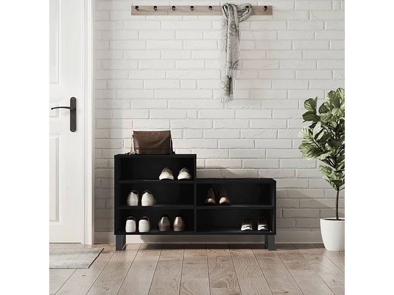 Mueble zapatero madera contrachapada negro 102x36x60 cm ES196789