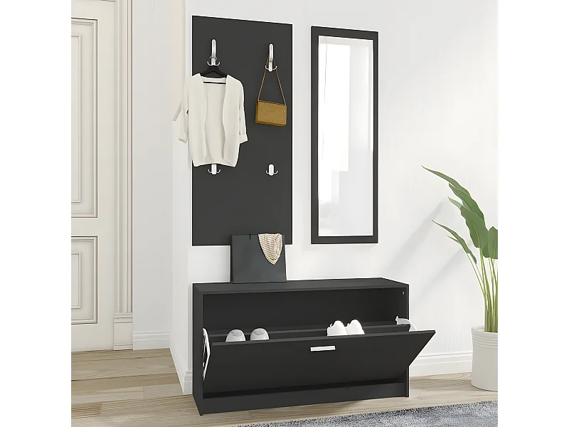 Set de mueble zapatero 3 en 1 madera contrachapada negro ES468969