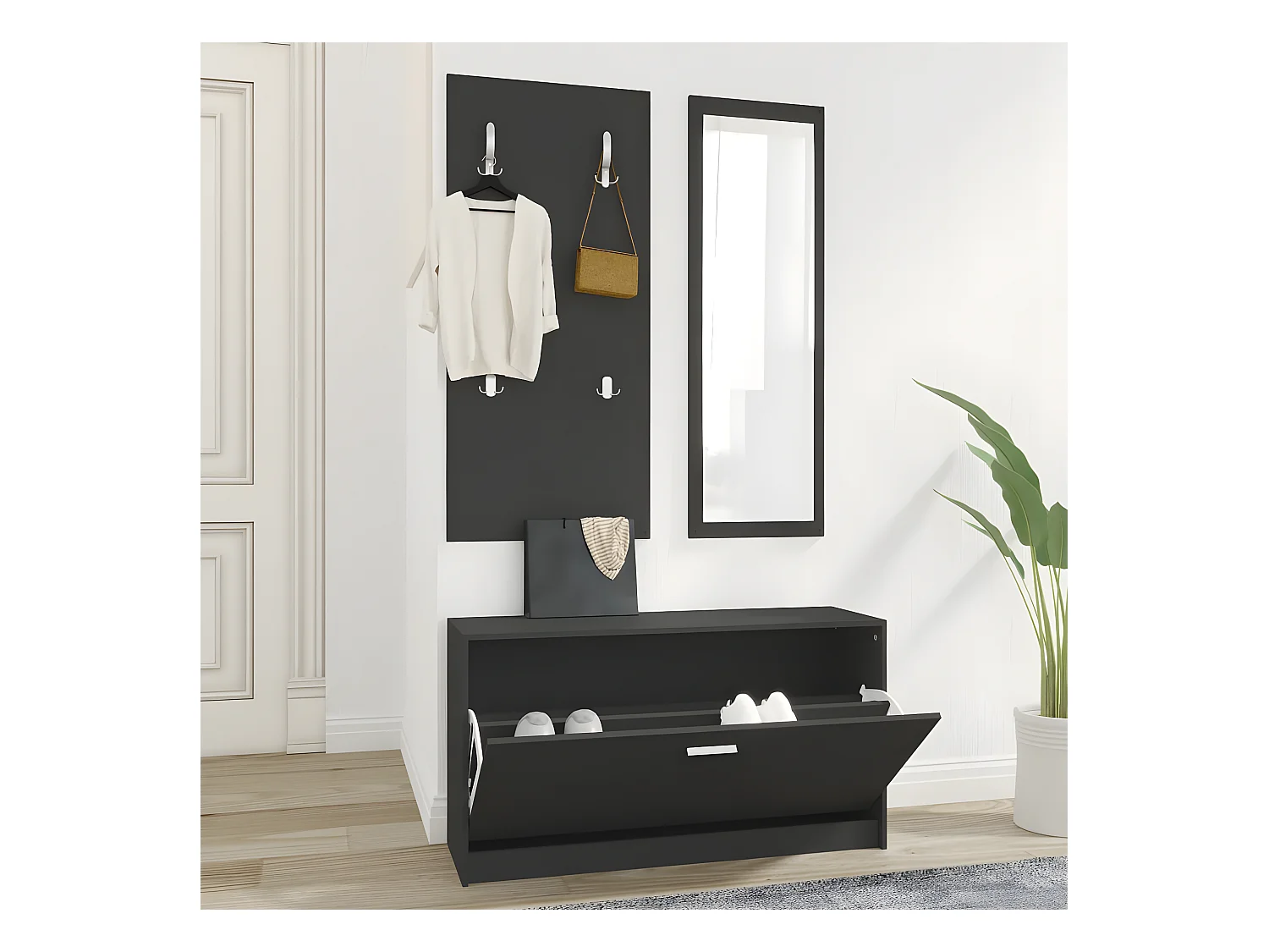 Meubles à chaussures 3-en-1 Noir Bois d'ingénierie WVGQ6242