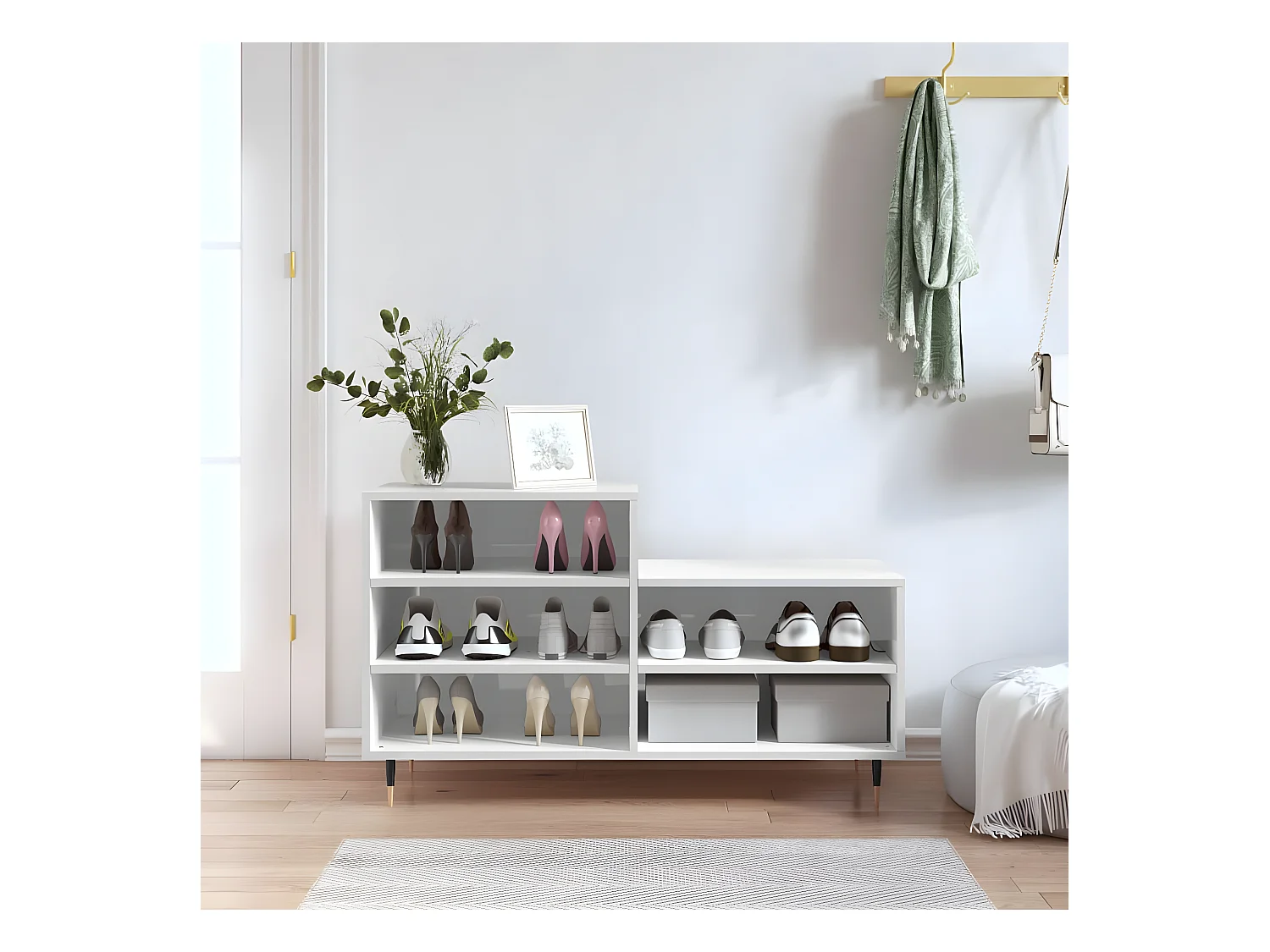 Meuble à chaussure Blanc brillant 102x36x60 cm Bois ingénierie WVGQ5993