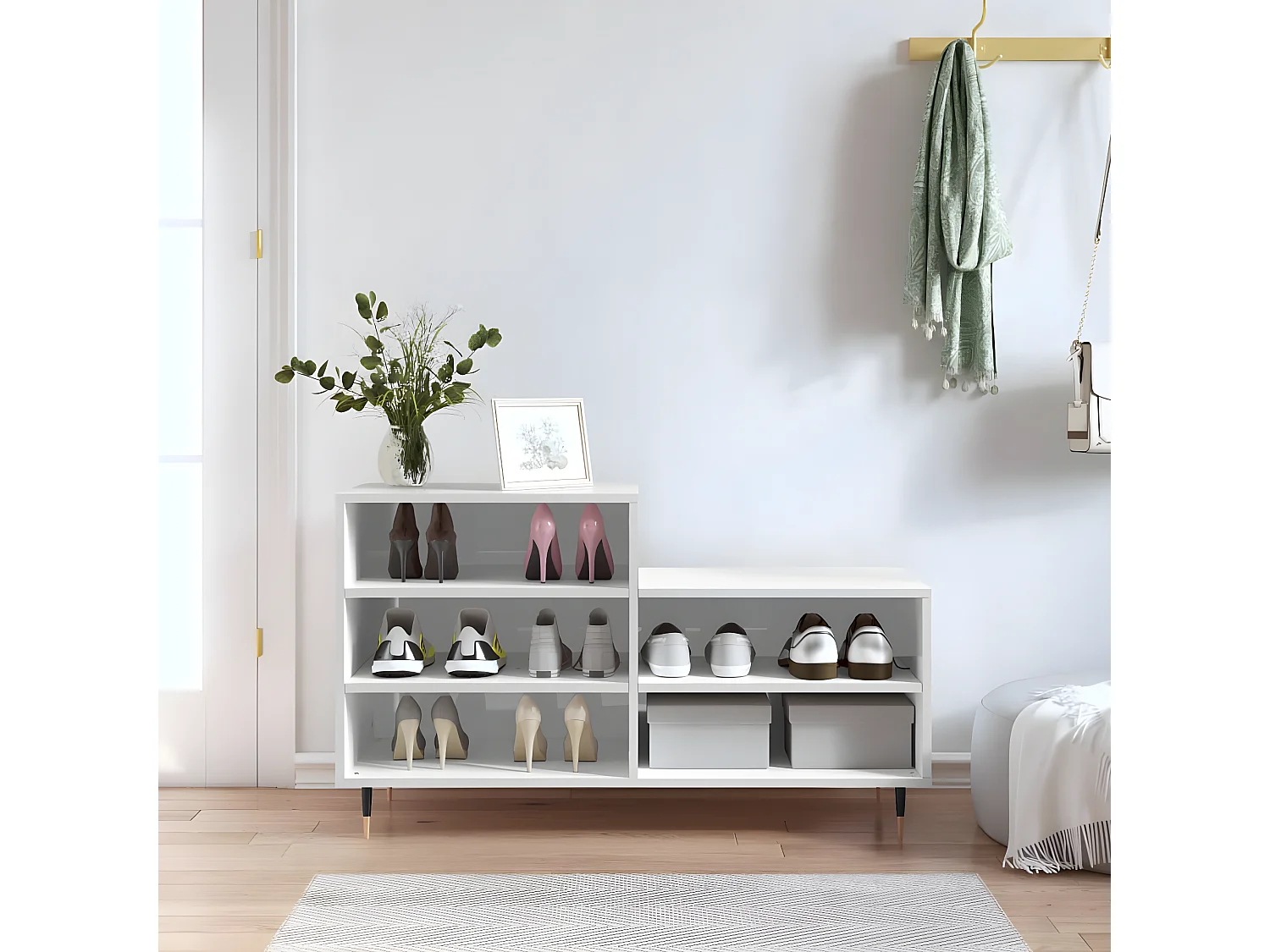 Meuble à chaussure Blanc brillant 102x36x60 cm Bois ingénierie WVGQ5993