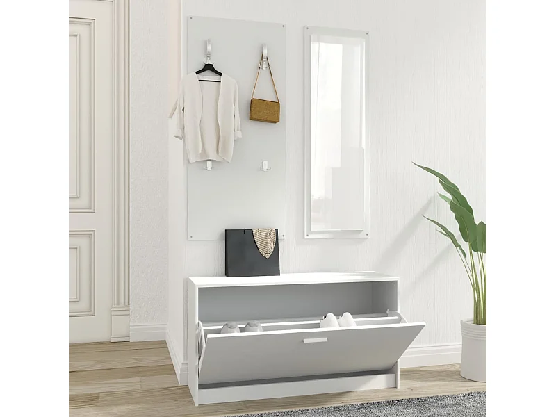 Schoenenkastset 3-in-1 bewerkt hout wit NL306566