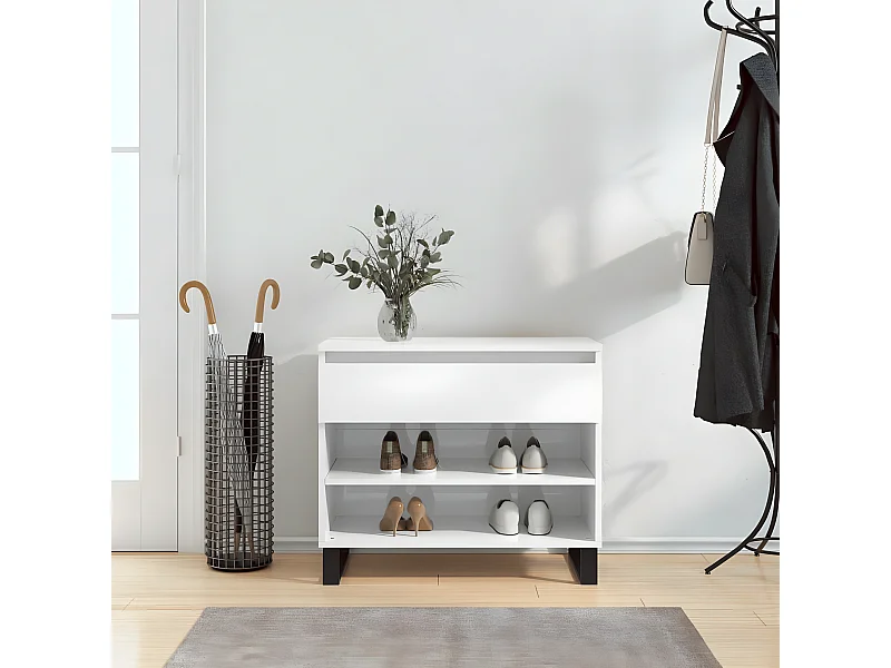Mueble zapatero madera contrachapada blanco brillo 70x36x60 cm ES557811