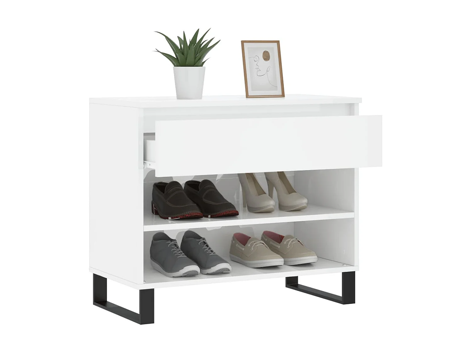 Meuble à chaussure Blanc brillant 70x36x60 cm Bois ingénierie WVGQ9468