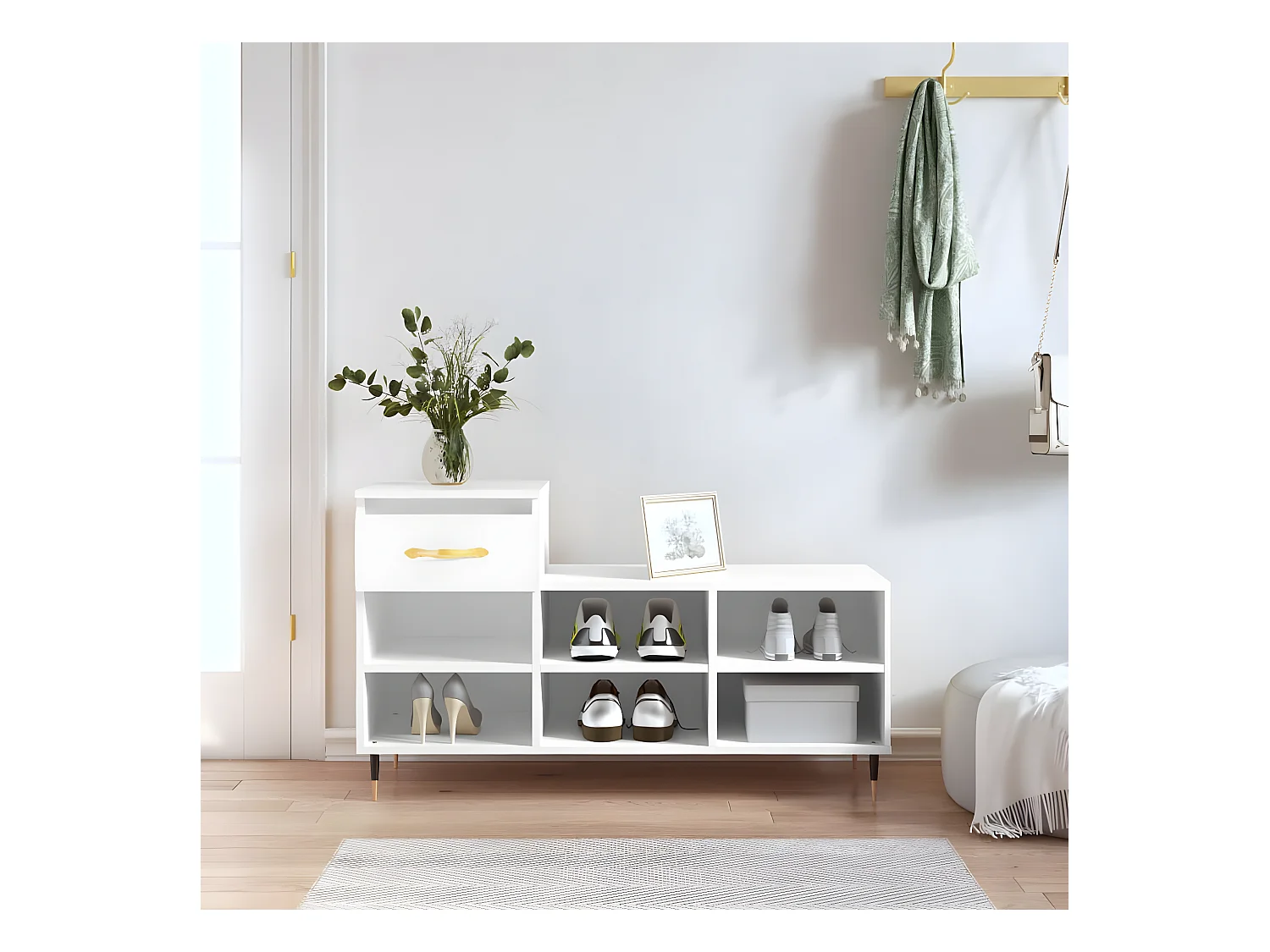Meuble à chaussures Blanc 102x36x60 cm Bois d'ingénierie WVGQ4484