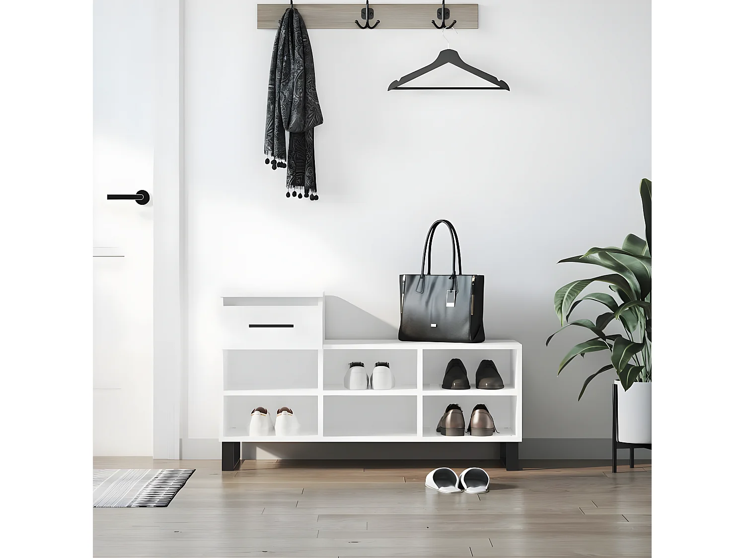 Meuble à chaussure Blanc brillant 102x36x60 cm Bois ingénierie WVGQ8263