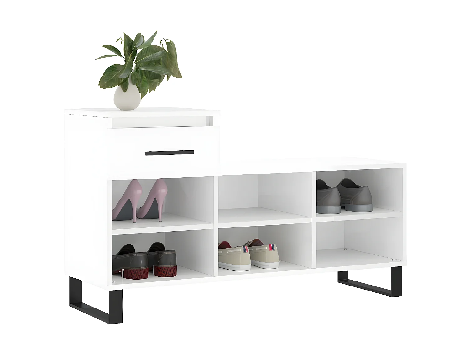 Meuble à chaussure Blanc brillant 102x36x60 cm Bois ingénierie WVGQ8263