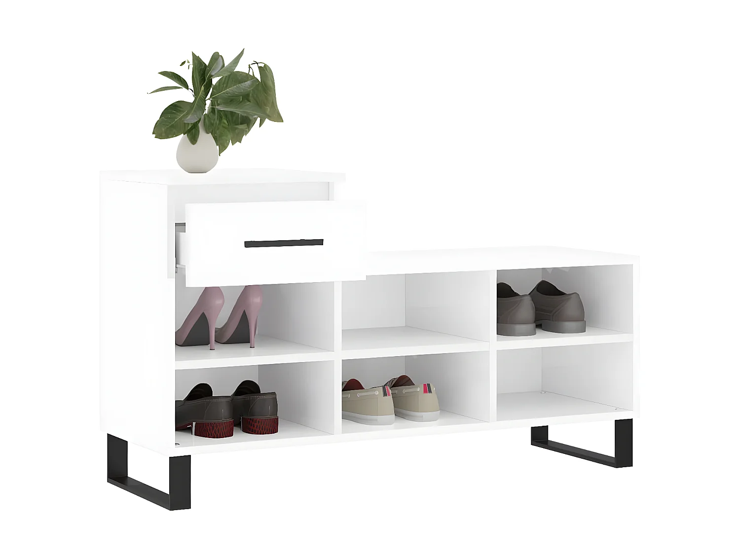 Meuble à chaussure Blanc brillant 102x36x60 cm Bois ingénierie WVGQ8263