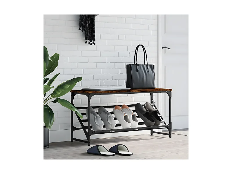 Meuble à chaussures chêne fumé 90x30x45 cm bois d'ingénierie WVGQ2071