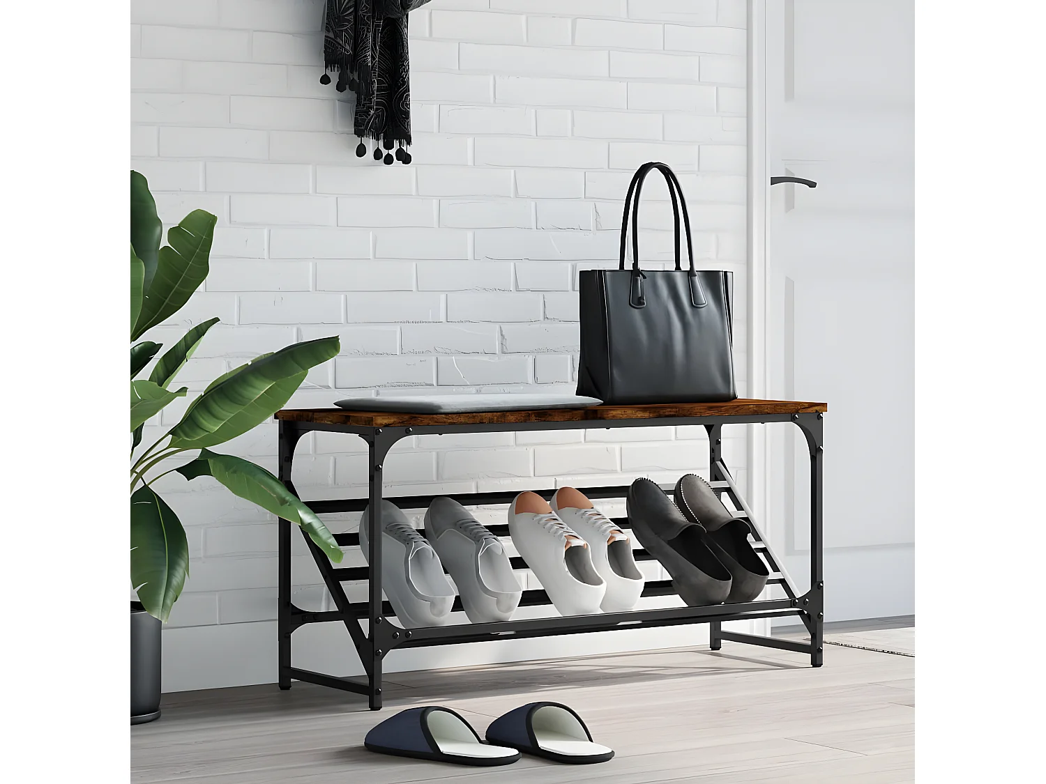 Meuble à chaussures chêne fumé 90x30x45 cm bois d'ingénierie WVGQ2071