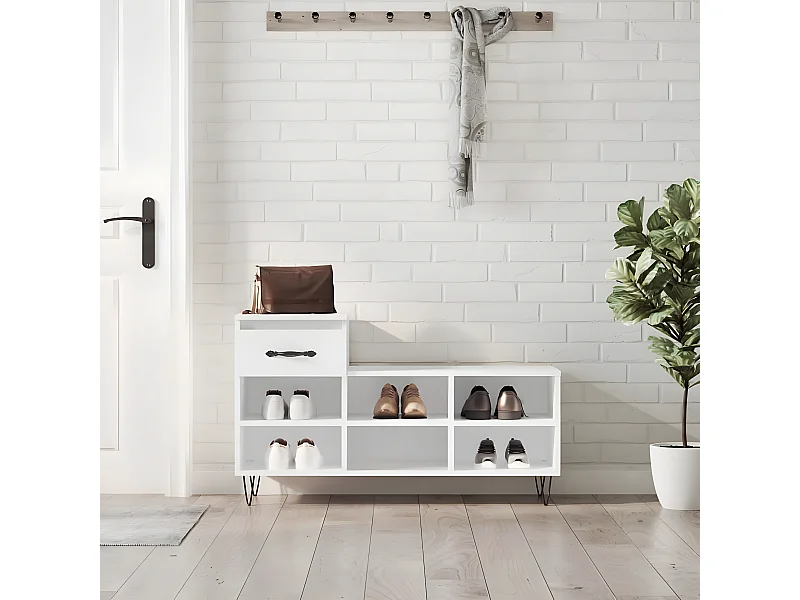 Meuble à chaussure Blanc brillant 102x36x60 cm Bois ingénierie WVGQ4588