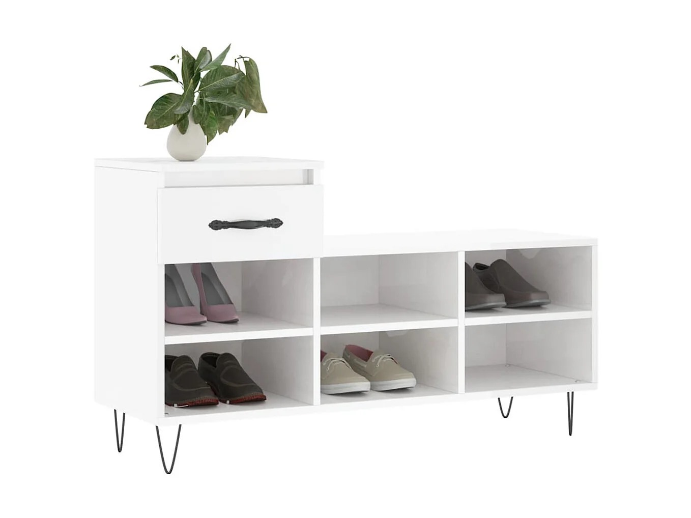 Mueble zapatero madera contrachapada blanco brillo 102x36x60 cm ES986242