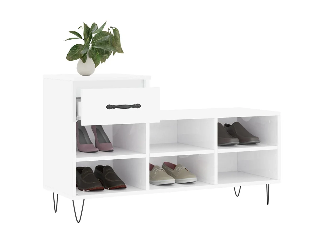 Mueble zapatero madera contrachapada blanco brillo 102x36x60 cm ES986242