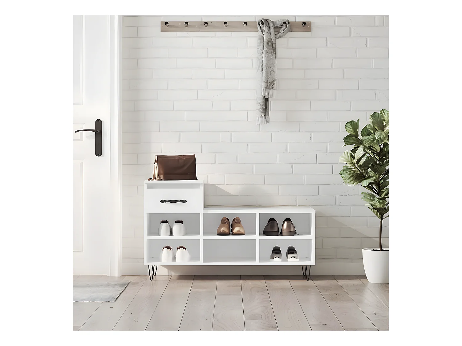 Meuble à chaussure Blanc brillant 102x36x60 cm Bois ingénierie WVGQ4588