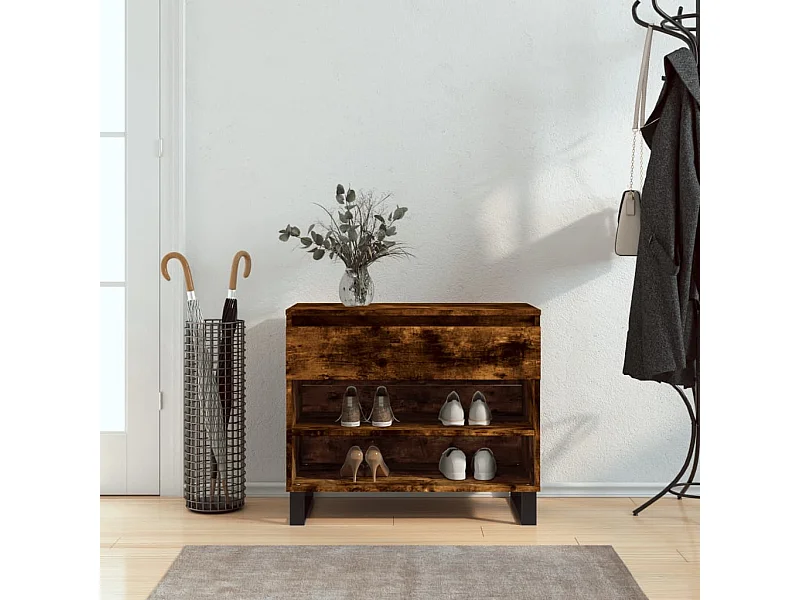 Mueble zapatero madera contrachapada roble ahumado 70x36x60 cm ES225753