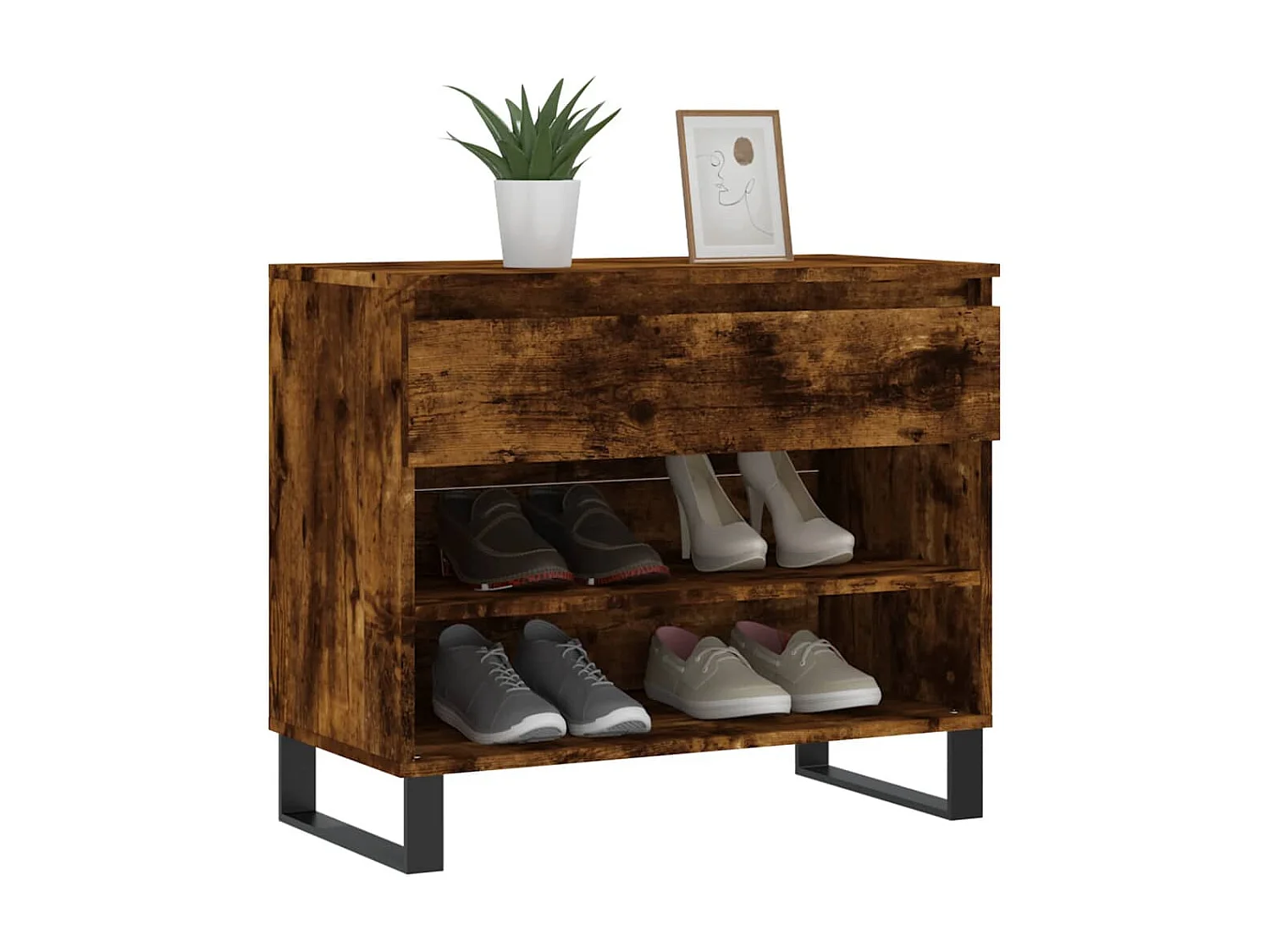 Meuble à chaussures Chêne fumé 70x36x60 cm Bois d'ingénierie WVGQ5482