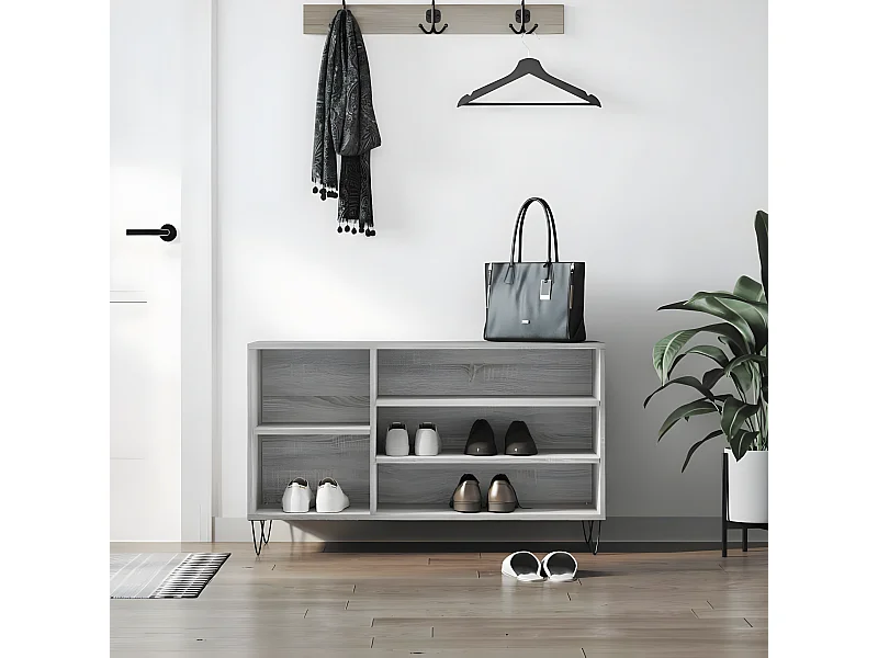 Mueble zapatero madera contrachapada gris Sonoma 102x36x60 cm ES984865