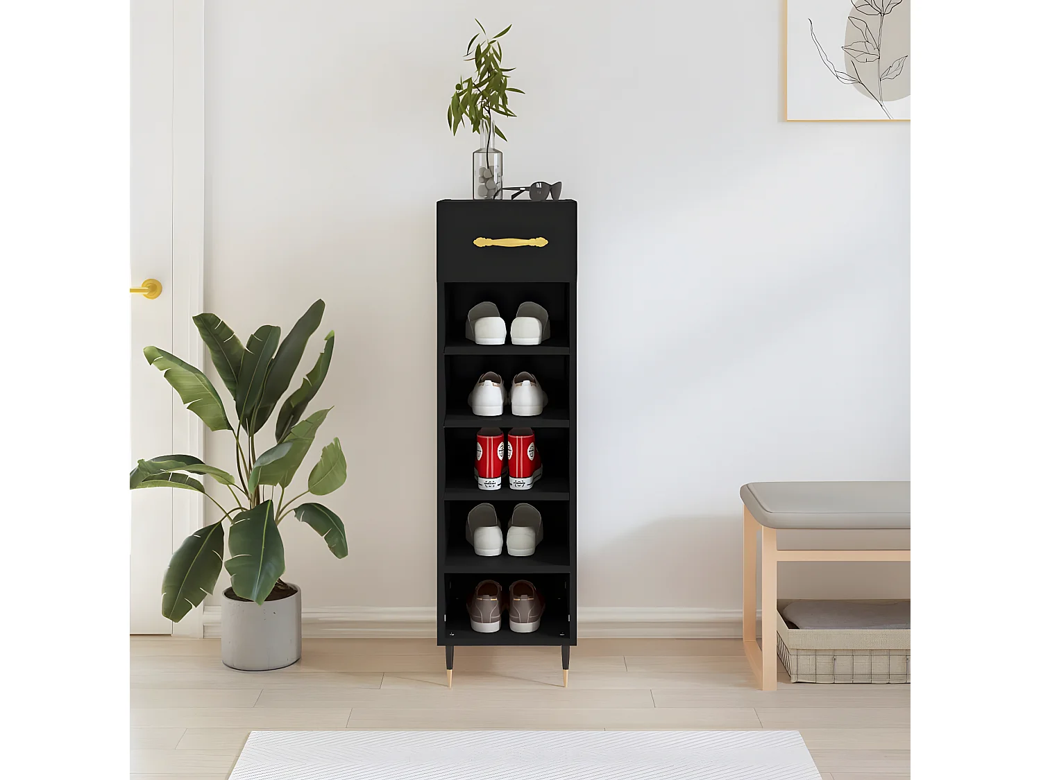 Schuhschrank Schuhregal Schwarz 30x35x105 cm Holzwerkstoff -gkd97620