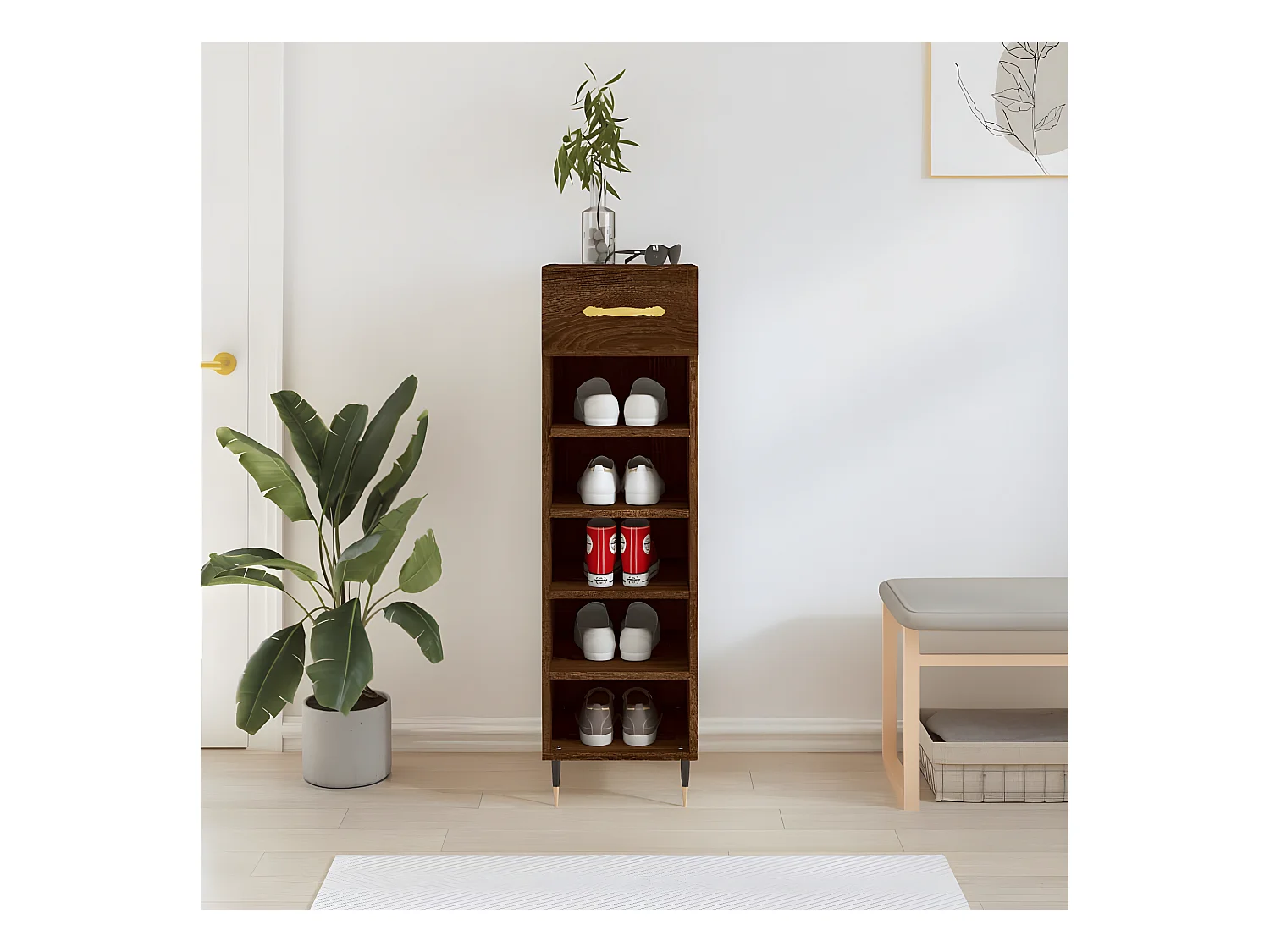 Meuble à chaussures chêne marron 30x35x105 cm bois d'ingénierie WVGQ6255