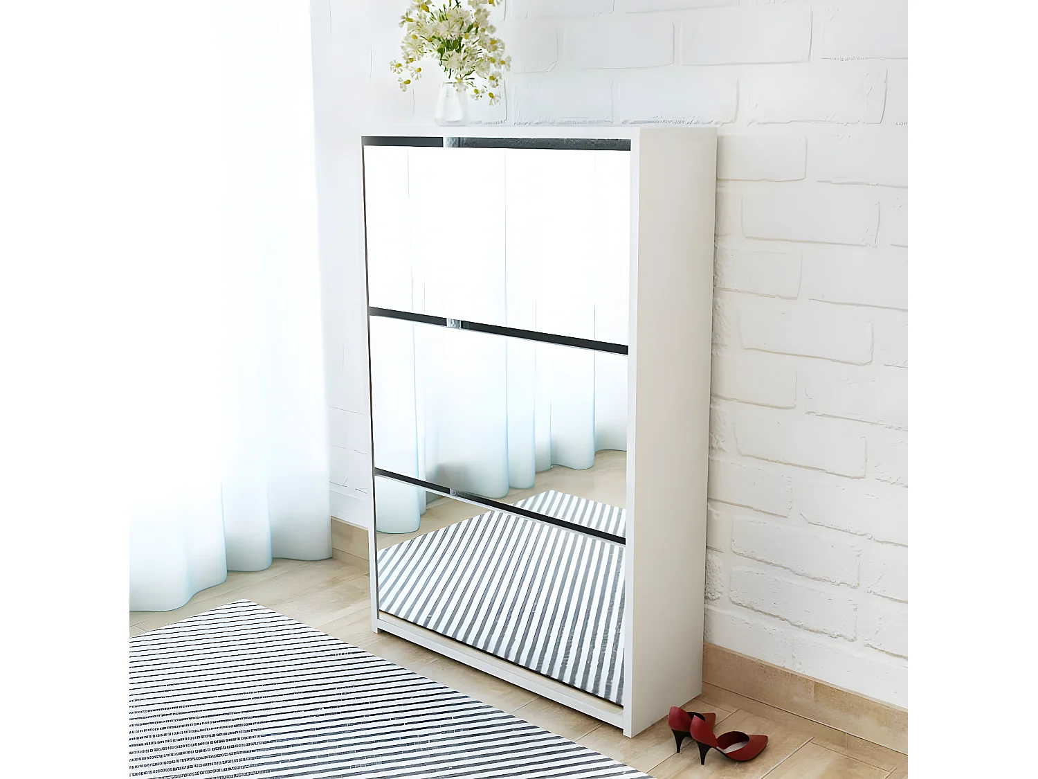 Meuble à chaussures 3 Meubles 63 x 17 x 102,5 cm Miroir Blanc WVGQ2994