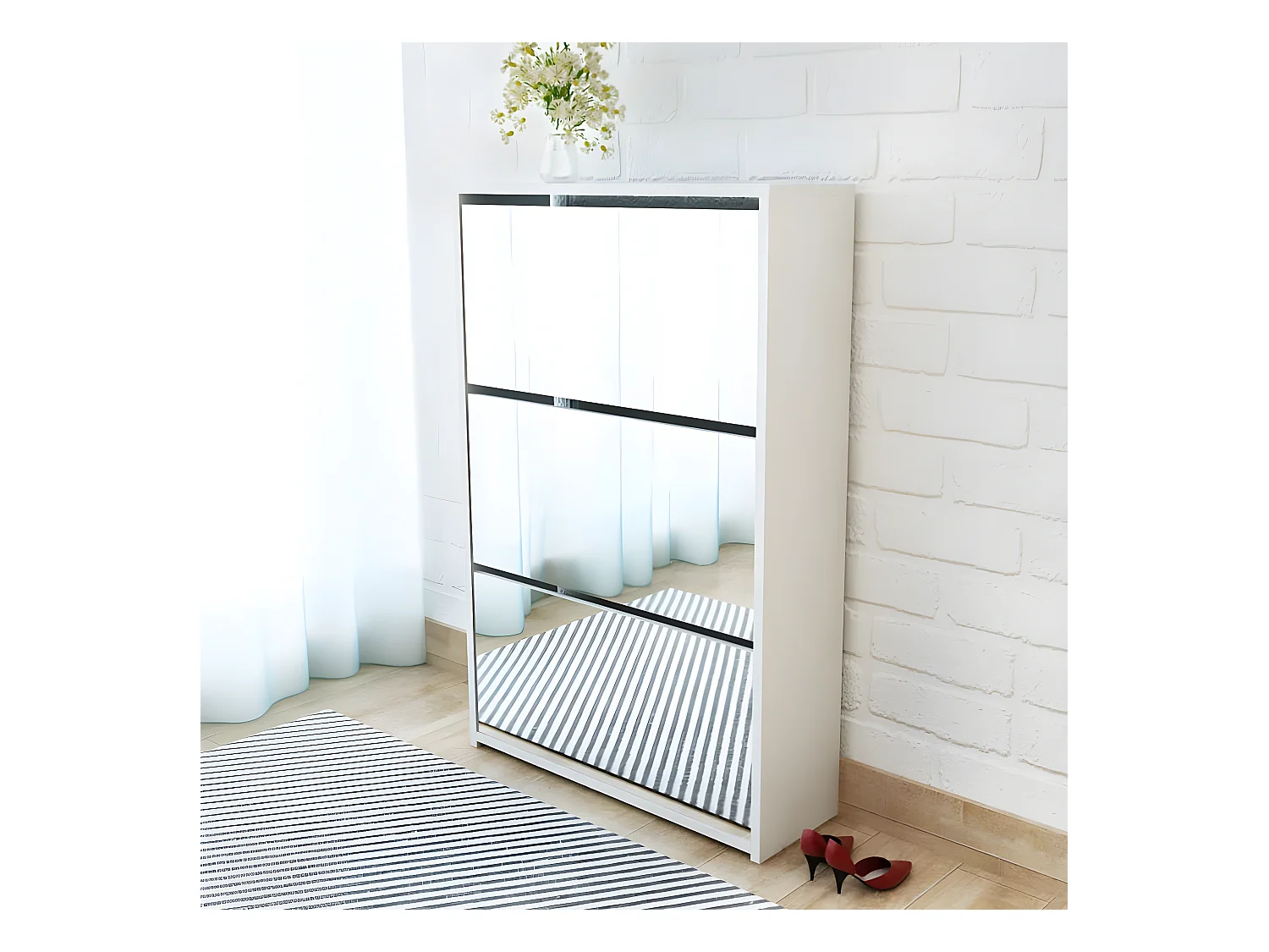 Meuble à chaussures 3 Meubles 63 x 17 x 102,5 cm Miroir Blanc WVGQ2994