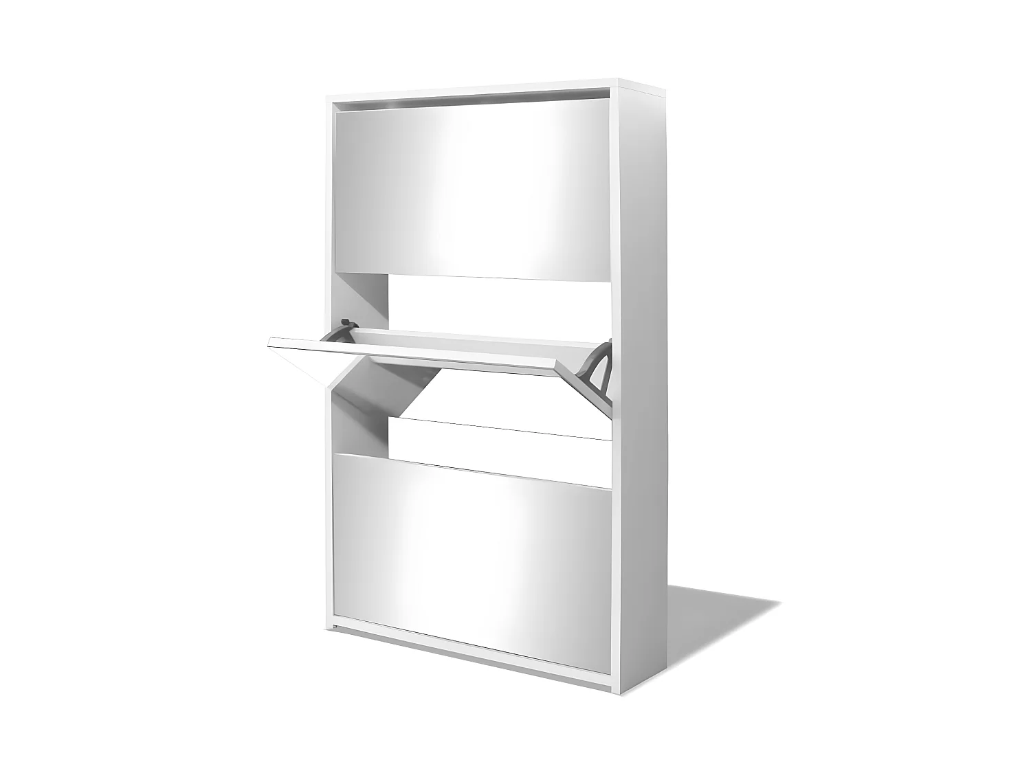 Schuhschrank Schuhregal mit 3 Fächern Spiegel Weiß 63x17x102,5 cm -gkd91082