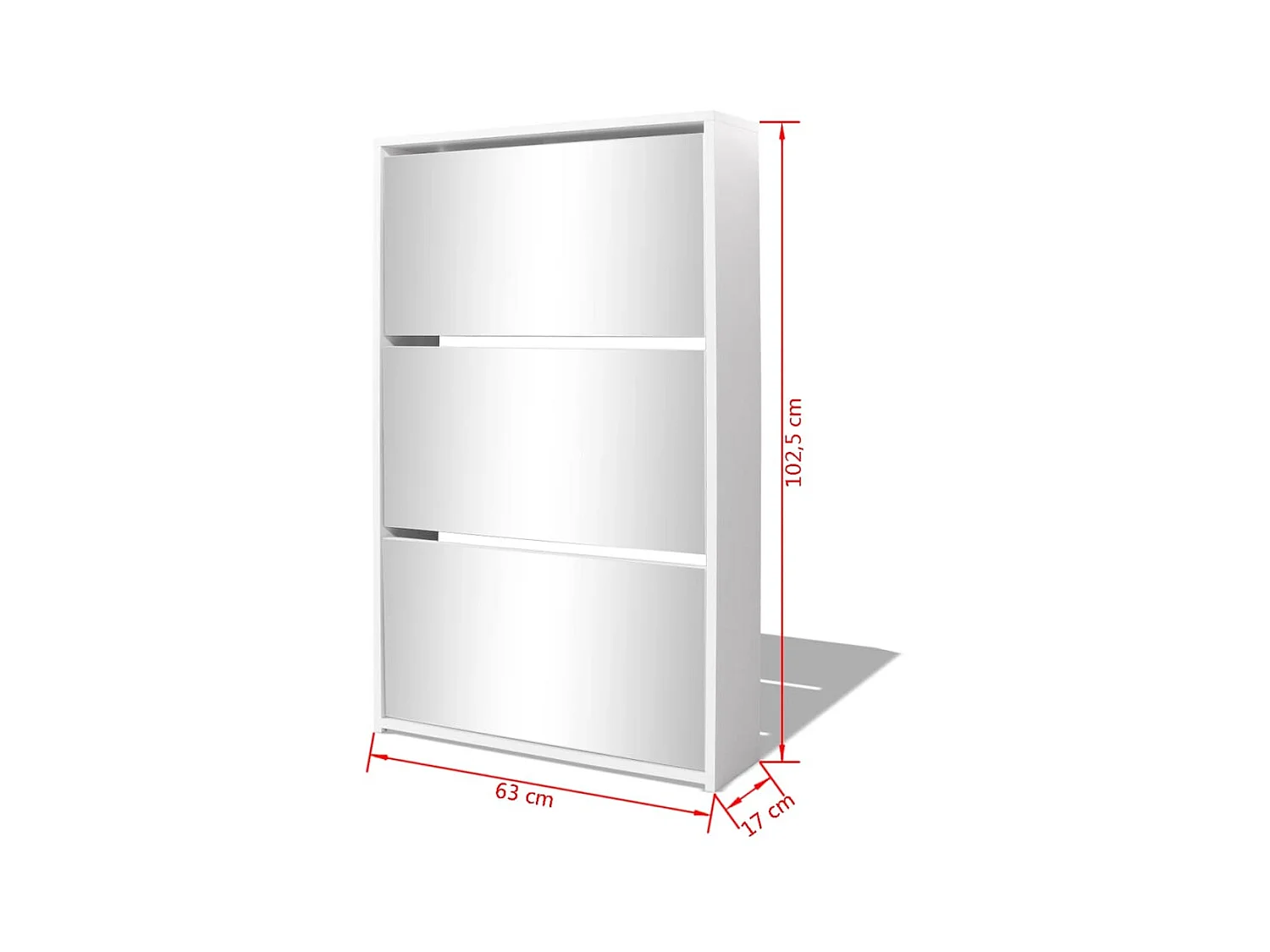 Schuhschrank Schuhregal mit 3 Fächern Spiegel Weiß 63x17x102,5 cm -gkd91082