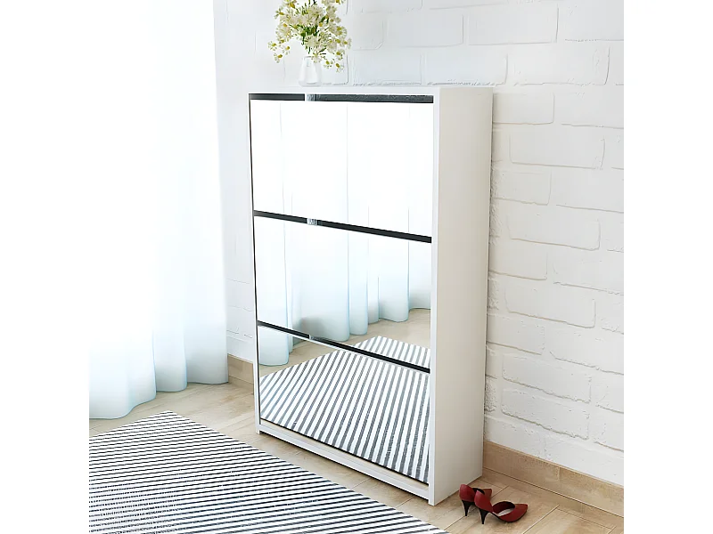 Schoenenkast drielaags met spiegel 63x17x102,5 cm wit NL175788