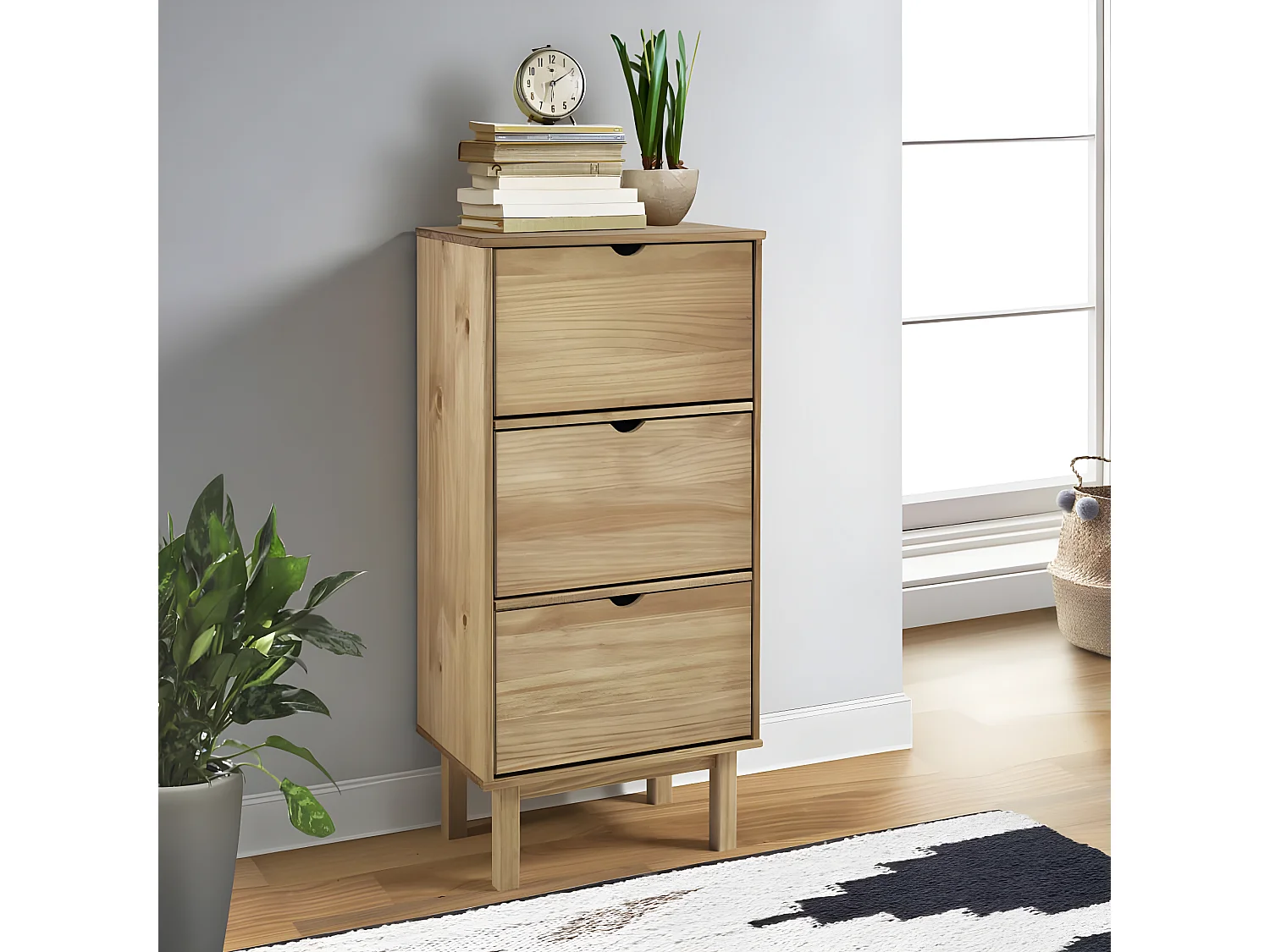 Meuble à chaussures OTTA avec 3 tiroirs Marron Bois massif pin WVGQ6590