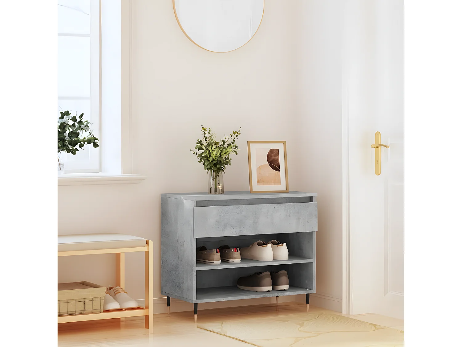 Schoenenkast 70x36x60 cm bewerkt hout betongrijs NL743936