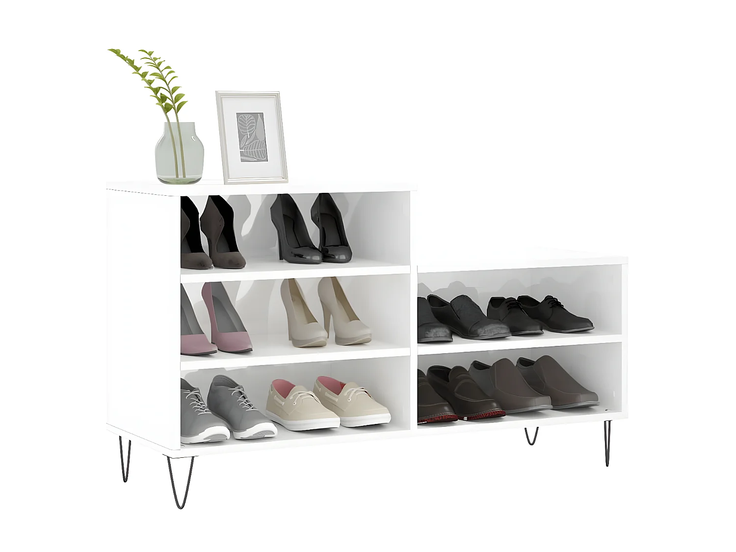 Mueble zapatero madera contrachapada blanco brillo 102x36x60 cm ES666215