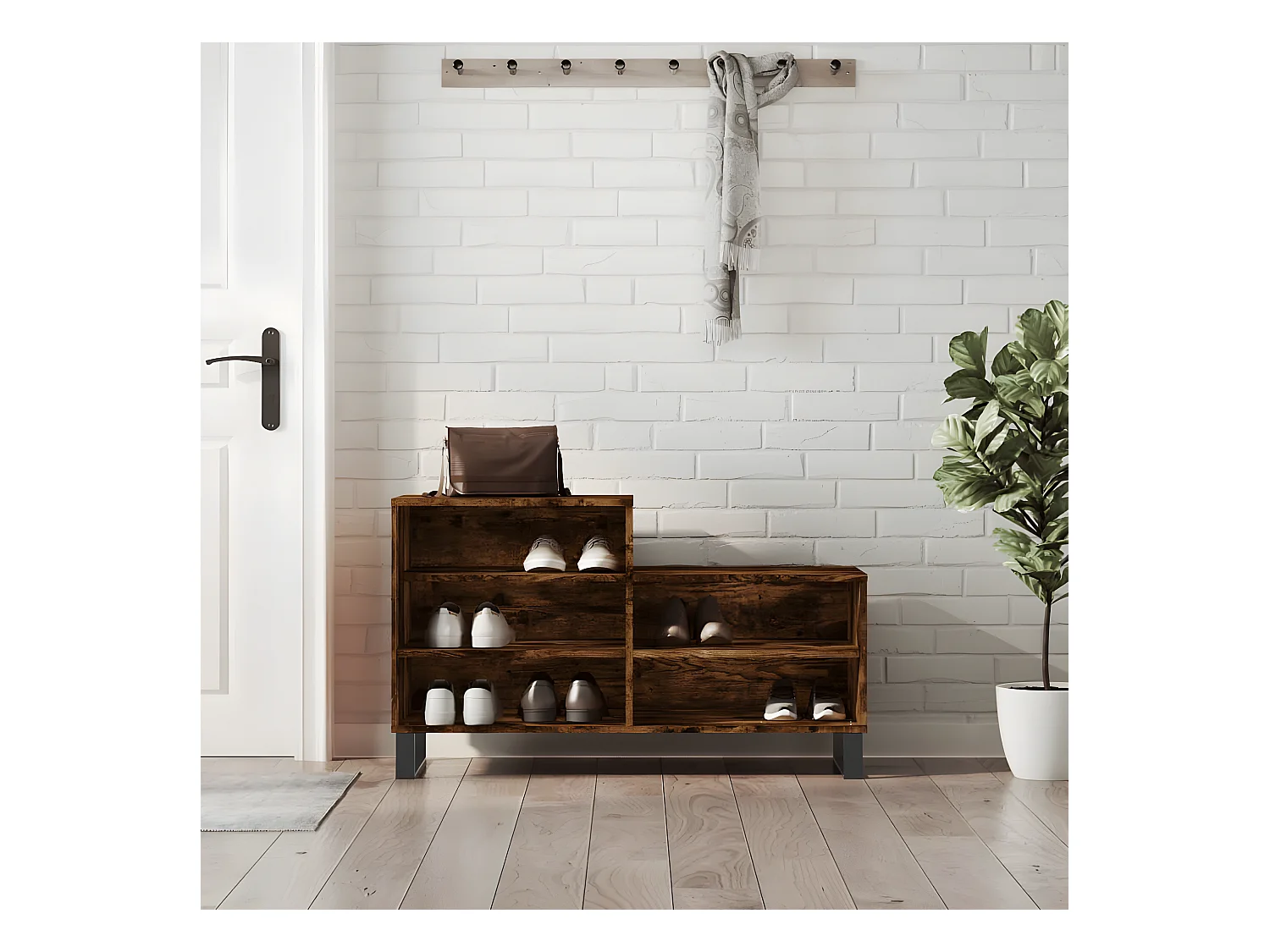Mueble zapatero madera contrachapada roble ahumado 102x36x60 cm ES115382