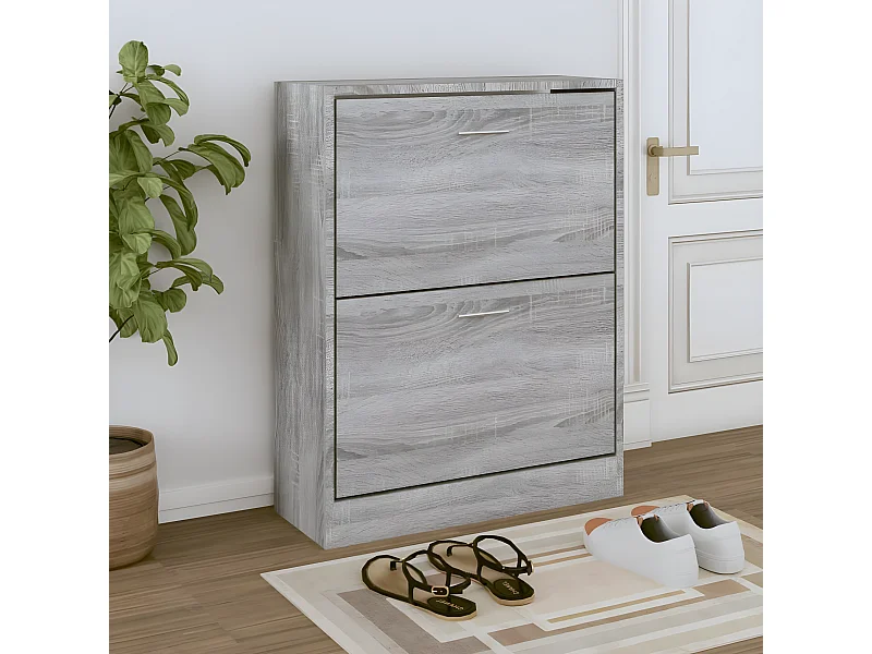 Mueble zapatero madera contrachapada gris Sonoma 63x24x81 cm ES303760