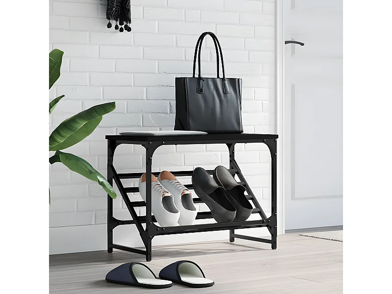 Meuble à chaussures noir 60x30x45 cm bois d'ingénierie WVGQ9538