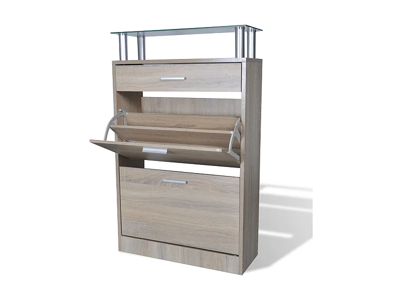 Meuble à chaussures avec tiroir et plateau en verre Bois Aspect chêne WVGQ2230