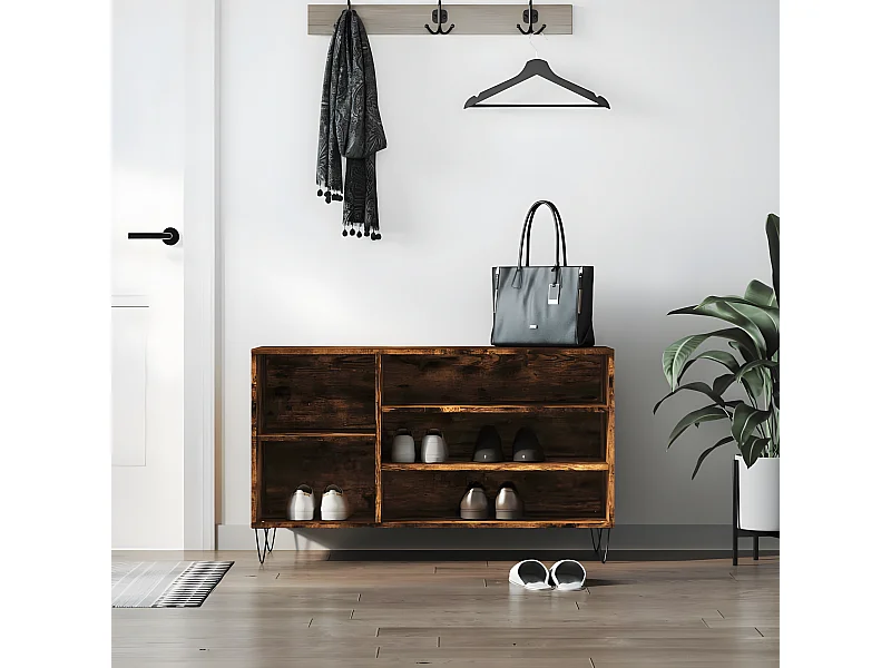 Mueble zapatero madera contrachapada roble ahumado 102x36x60 cm ES331536