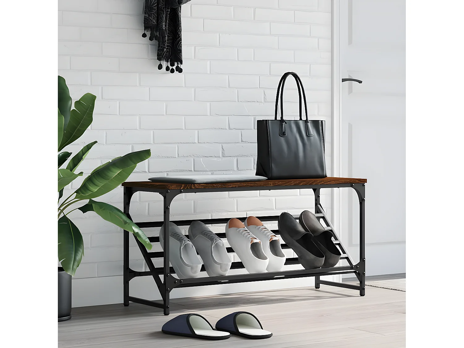 Mueble zapatero madera de ingeniería marrón roble 90x30x45 cm ES866793