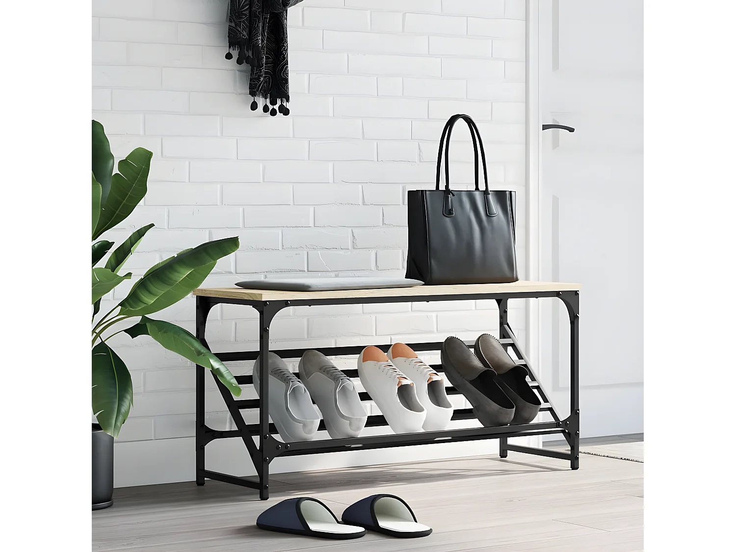 Mueble zapatero madera de ingeniería roble Sonoma 90x30x45 cm ES403204