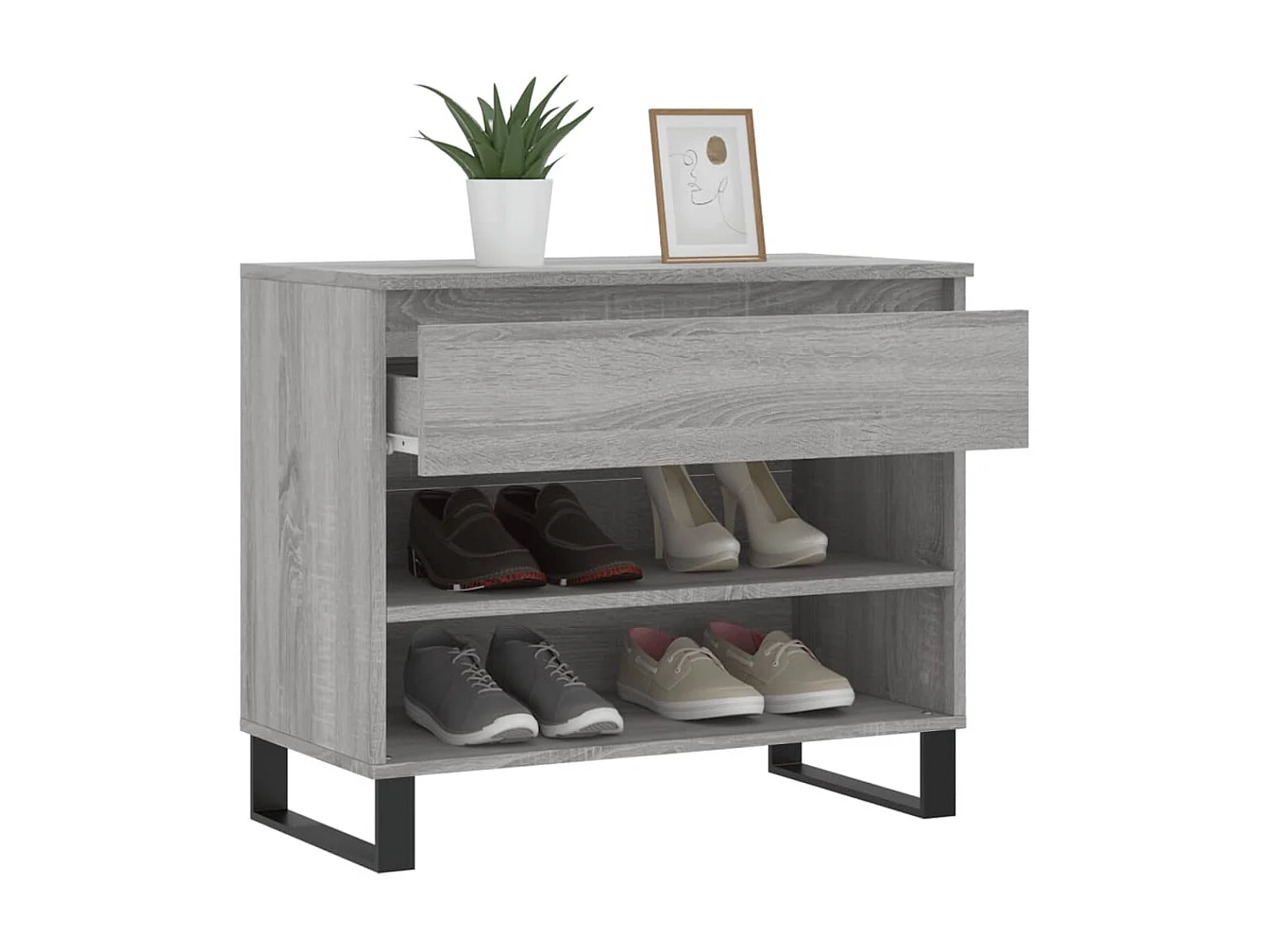 Schoenenkast 70x36x60 cm bewerkt hout betongrijs NL139652