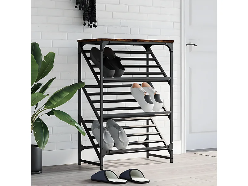 Meuble à chaussures chêne fumé 60x30x85 cm bois d'ingénierie WVGQ2715