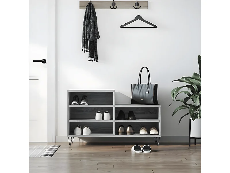 Mueble zapatero madera contrachapada gris Sonoma 102x36x60 cm ES288998
