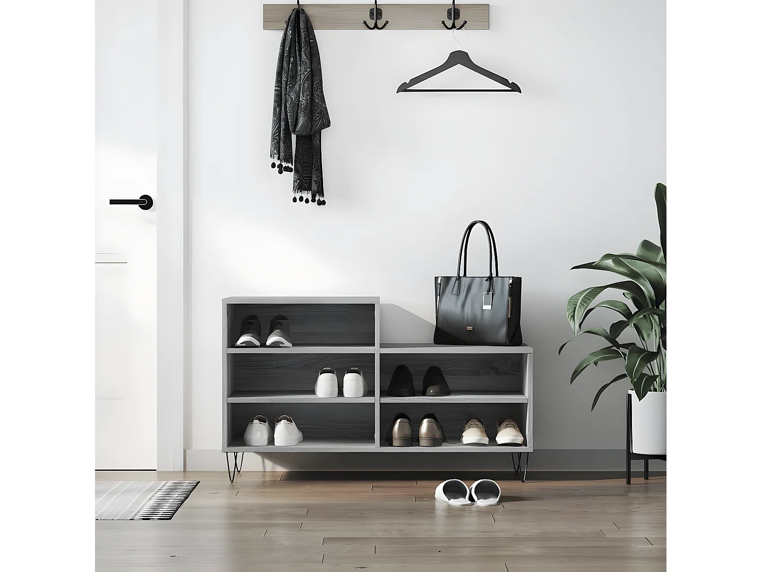 Mueble zapatero madera contrachapada gris Sonoma 102x36x60 cm ES288998