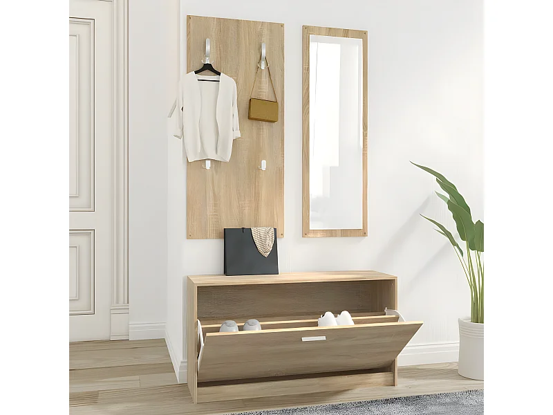 Set de mueble zapatero 3 en 1 madera contrachapada roble Sonoma ES694379