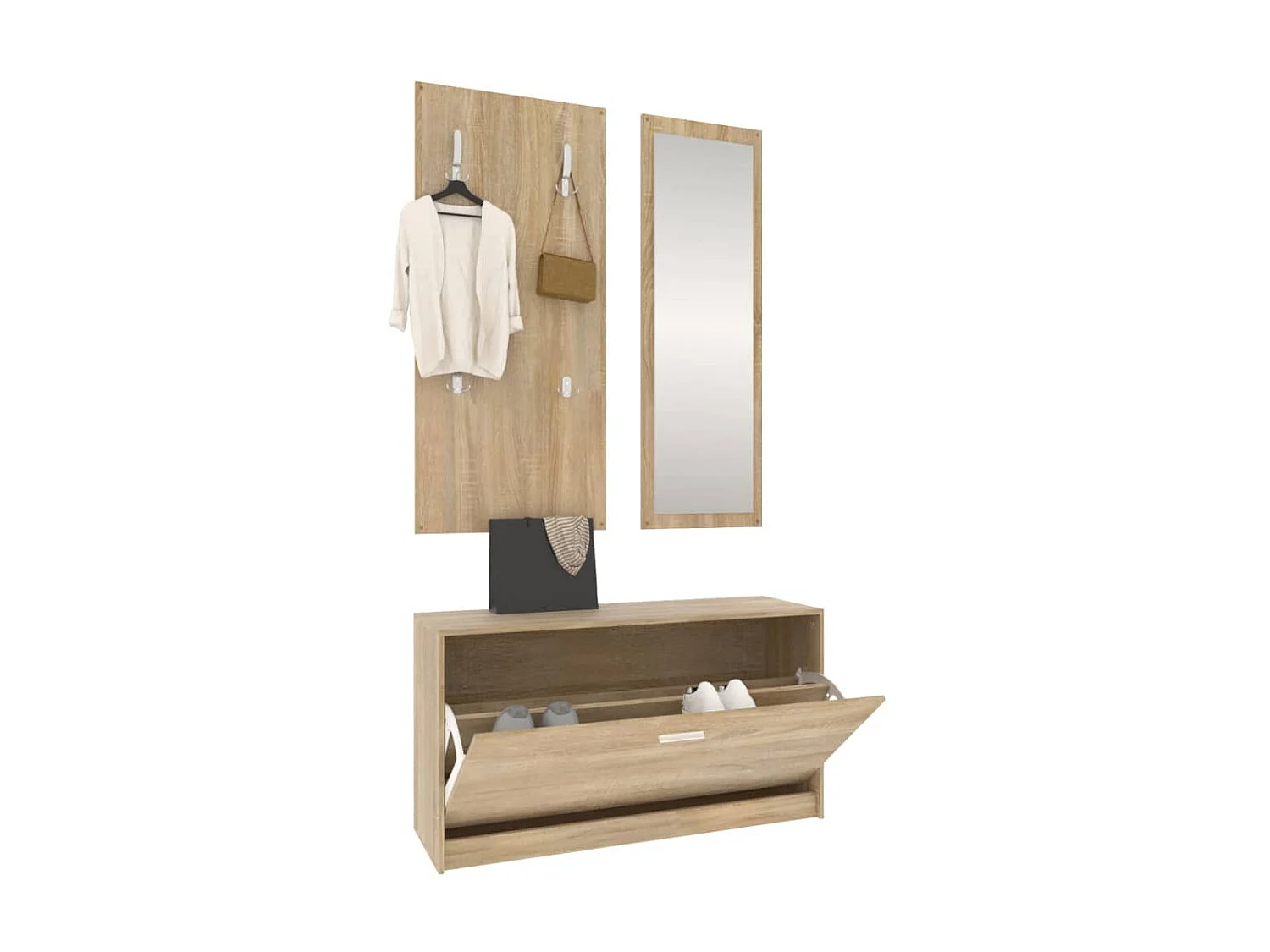 Set de mueble zapatero 3 en 1 madera contrachapada roble Sonoma ES694379