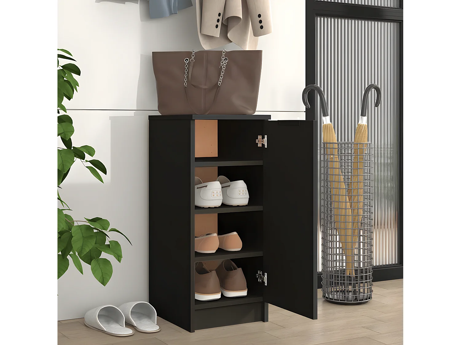 Meuble à chaussures noir 30x35x70 cm bois d'ingénierie WVGQ4451