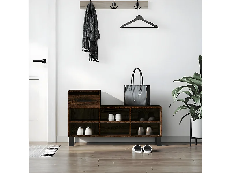 Mueble zapatero madera contrachapada roble marrón 102x36x60 cm ES397068