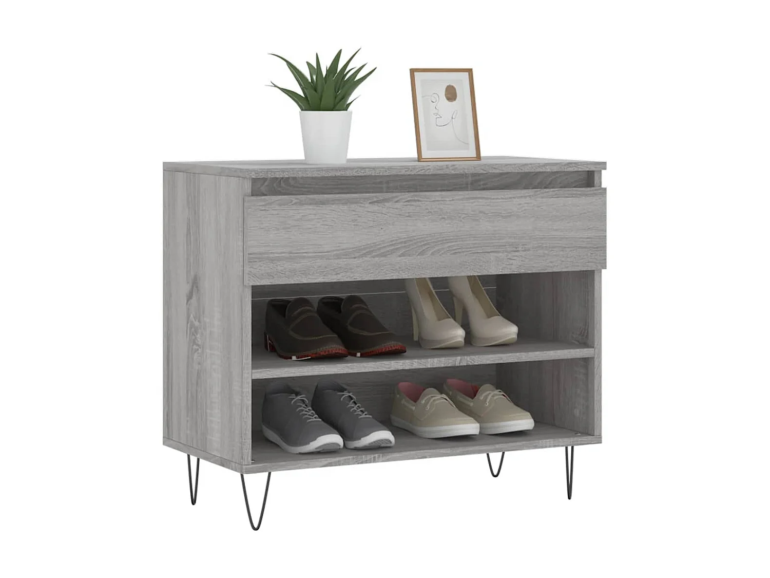 Mueble zapatero madera contrachapada gris Sonoma 70x36x60 cm ES941653