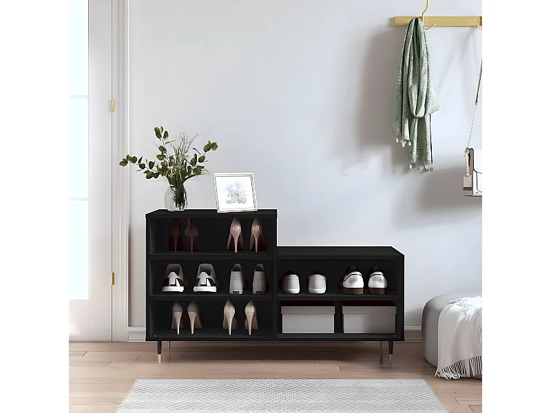 Mueble zapatero madera contrachapada negro 102x36x60 cm ES111911
