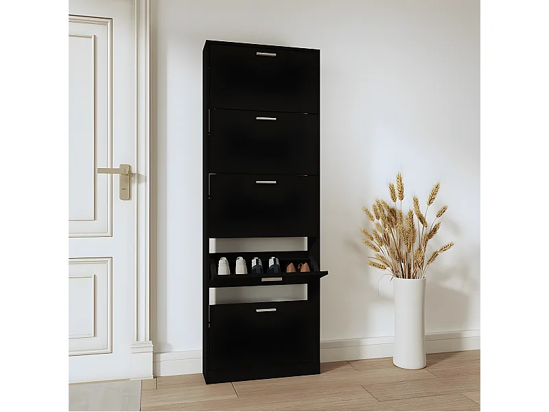 Schoenenkast 59x17x169 cm bewerkt hout zwart NL600545